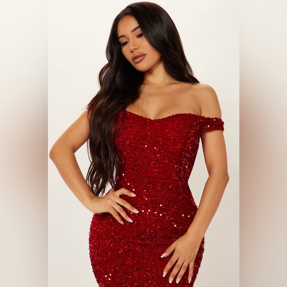 Fashion Nova Red Sequin Maxi Dress - Picture 3 of 5